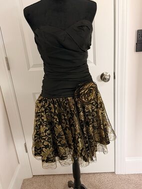 Black and Gold Lace Strapless Mini Dress Party Dress